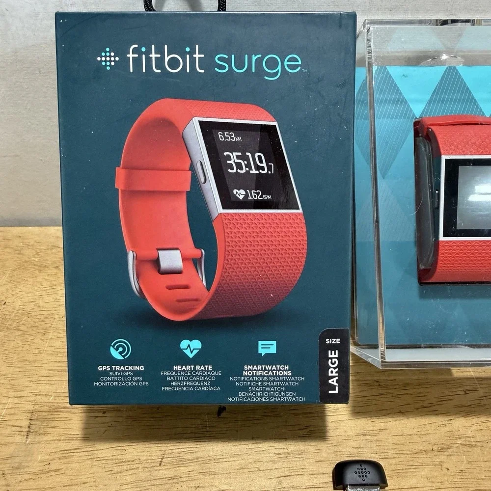 Fitbit Surge Fitness Watch GPS Heart Rate Monitor Orange Large FB501TAL No Cable